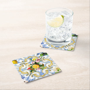 Mediterranean tiles, majolica,Sicilian style     G Square Paper Coaster