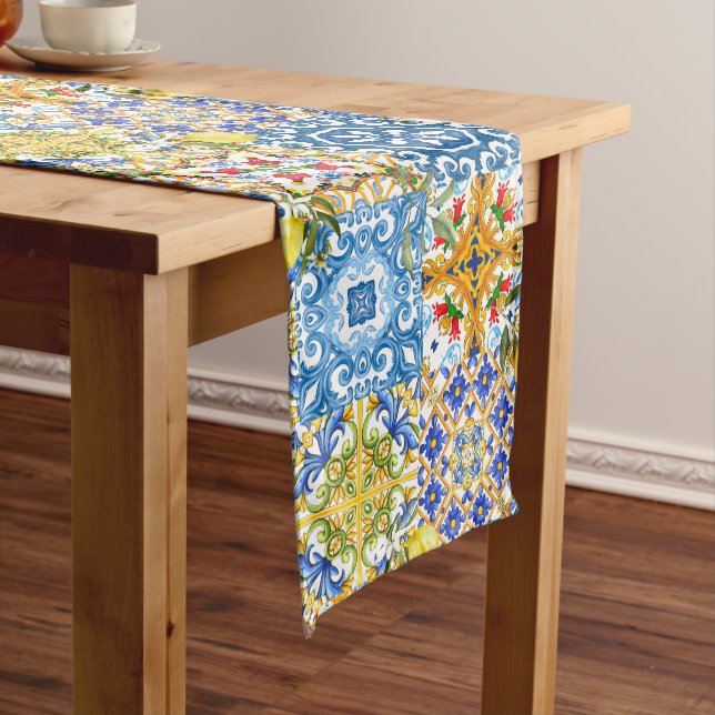 Mediterranean tiles, majolica,Sicilian style      Medium Table Runner (In Situ)