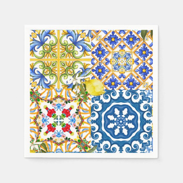 Mediterranean tiles, majolica,Sicilian style      Napkin (Front)