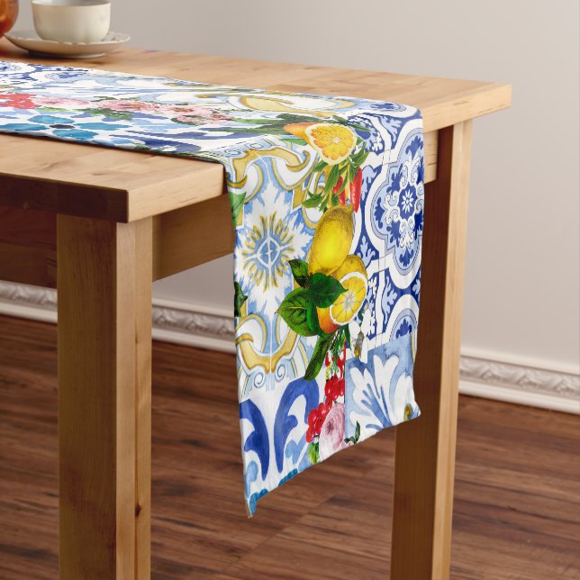Mediterranean tiles, majolica,Sicilian style      Short Table Runner (In Situ)