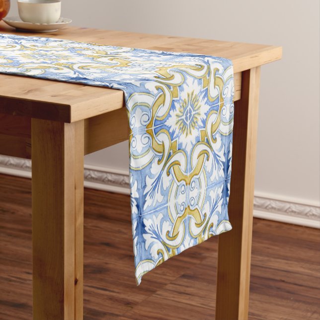 Mediterranean tiles, majolica,Sicilian style    Short Table Runner (In Situ)