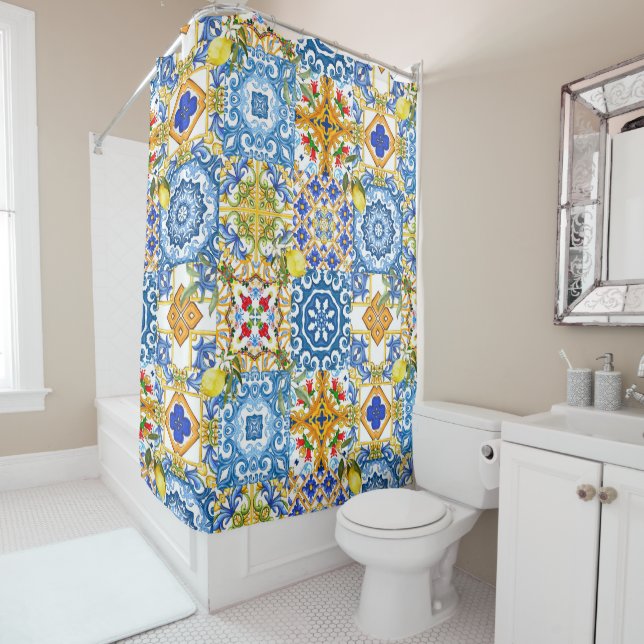 Mediterranean tiles, majolica,Sicilian style      Shower Curtain (In Situ)