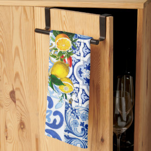 Mediterranean tiles, majolica,Sicilian style     Tea Towel