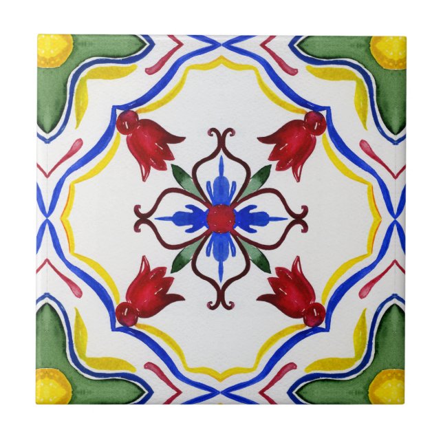 Mediterranean tiles,majolica, Sicilian style  Tile (Front)