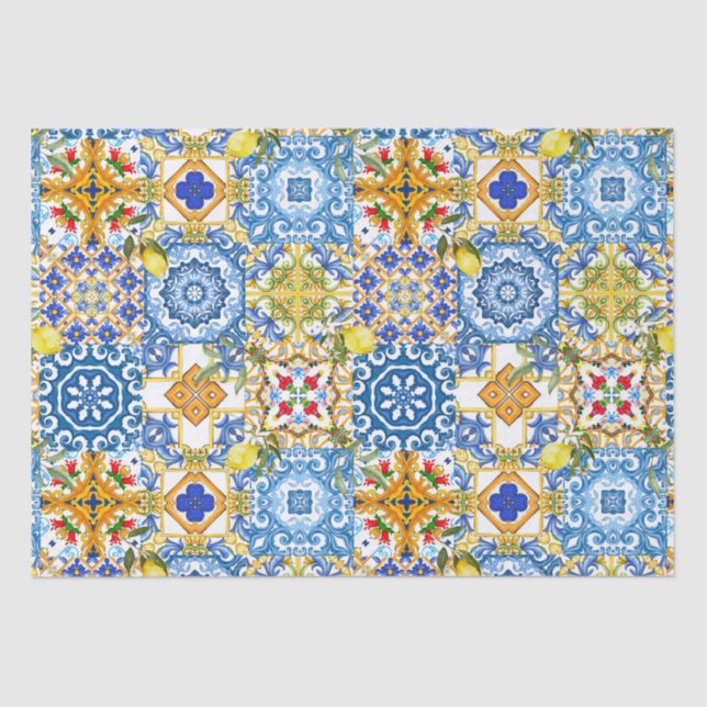 Mediterranean tiles, majolica,Sicilian style      Tissue Paper (Front)