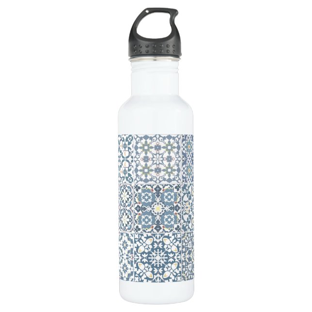 Mediterranean Tiles, Moroccan, Majolica, Azulejo 710 Ml Water Bottle (Front)