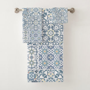Mediterranean Tiles, Moroccan, Majolica, Azulejo Bath Towel Set