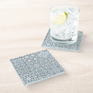 Mediterranean Tiles, Moroccan, Majolica, Azulejo Glass Coaster