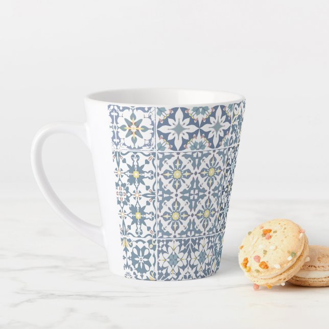 Mediterranean Tiles, Moroccan, Majolica, Azulejo Latte Mug (In Situ)