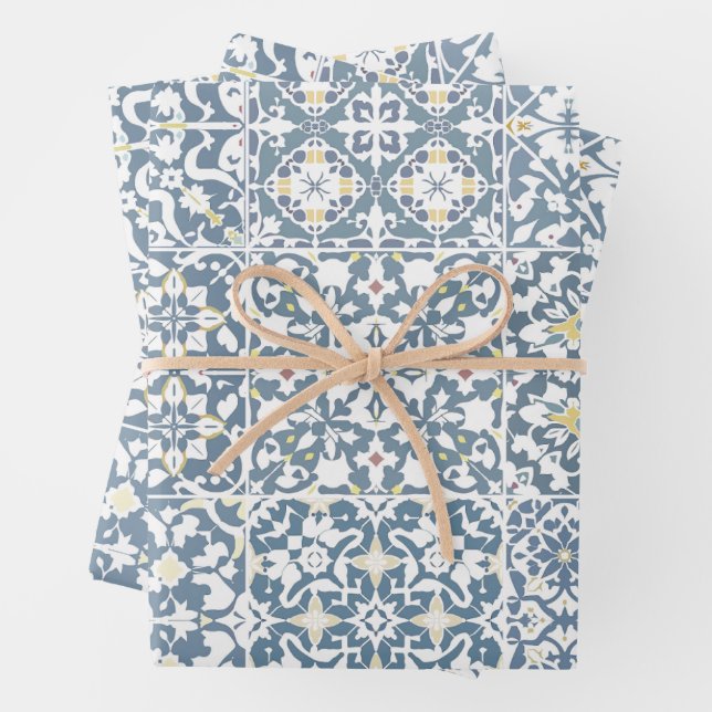 Mediterranean Tiles, Moroccan, Majolica, Azulejo Wrapping Paper Sheet (In situ)