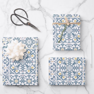 Mediterranean Tiles, Moroccan, Majolica, Azulejo Wrapping Paper Sheet