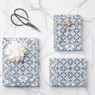 Mediterranean Tiles, Moroccan, Majolica, Azulejo Wrapping Paper Sheet