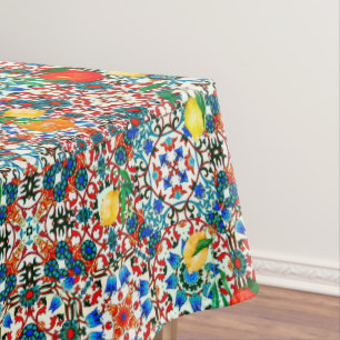 Mediterranean tiles,mosaic,lemon,summer art tablecloth