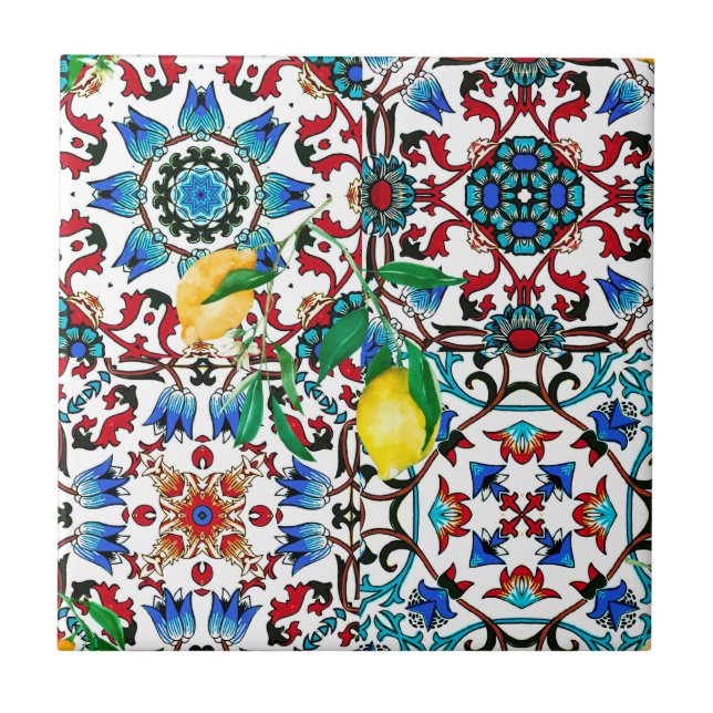 Mediterranean tiles,mosaic,lemon,summer art tile (Front)