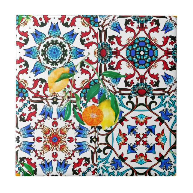 Mediterranean tiles,mosaic,lemon,summer art tile (Front)