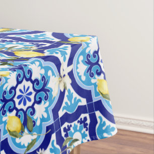 Mediterranean tiles,mosaic,lemon,    tablecloth