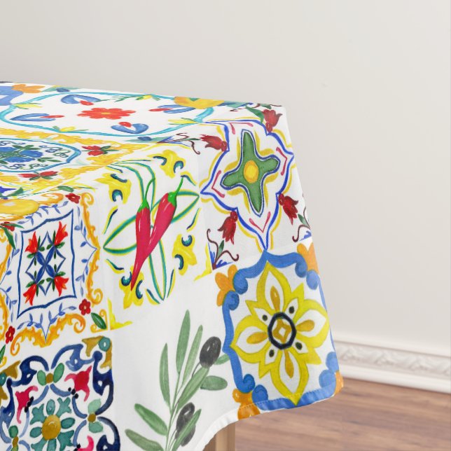 Mediterranean tiles,olives,chili peppers,lemons   tablecloth (In Situ)