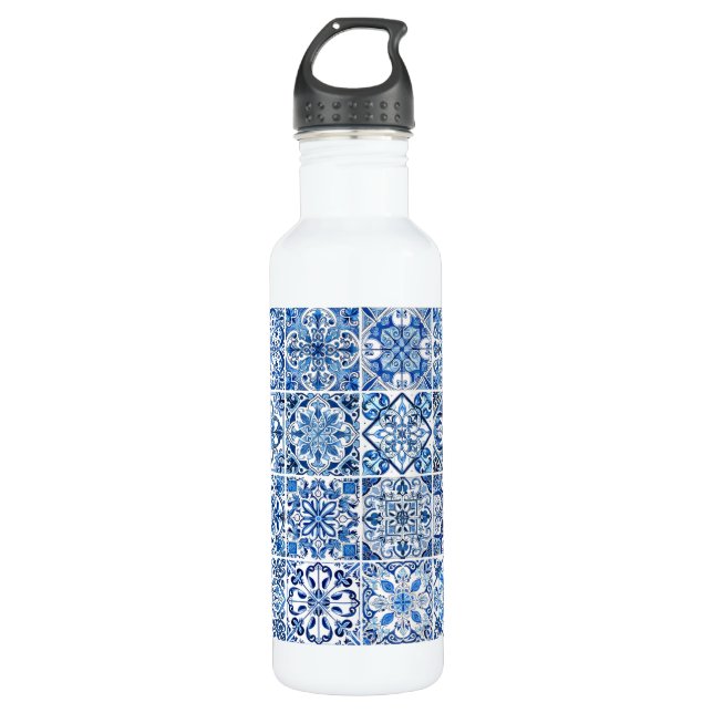 Mediterranean Tiles, Portugese, Azulejo, Majolica 710 Ml Water Bottle (Front)