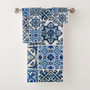 Mediterranean Tiles, Portugese, Azulejo, Majolica Bath Towel Set