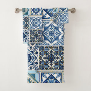 Mediterranean Tiles, Portugese, Azulejo, Majolica Bath Towel Set