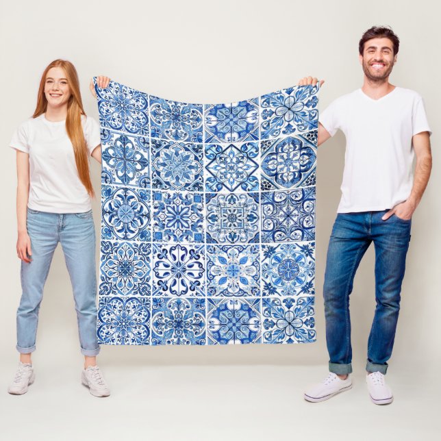 Mediterranean Tiles, Portugese, Azulejo, Majolica Fleece Blanket (In Situ)