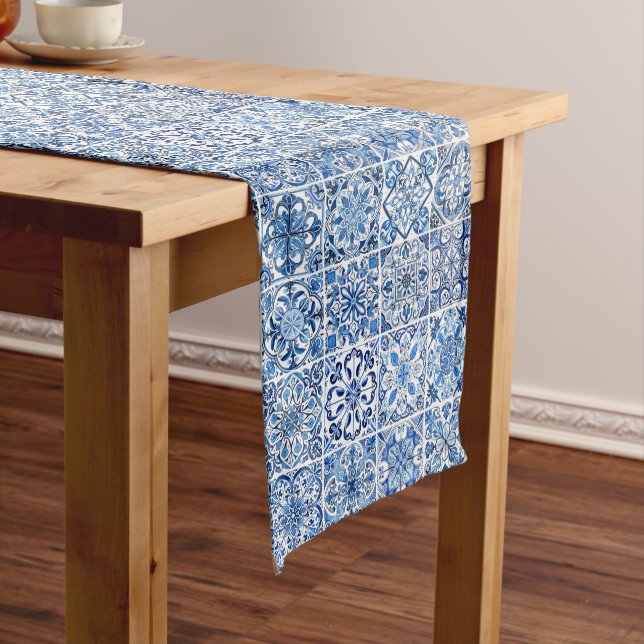Mediterranean Tiles, Portugese, Azulejo, Majolica Medium Table Runner (In Situ)