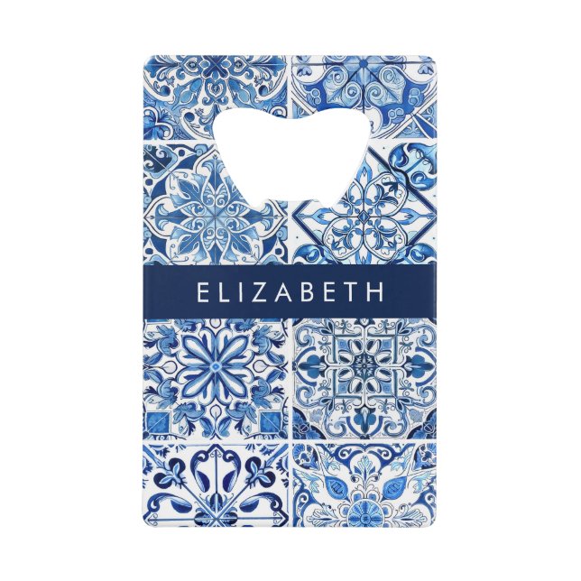 Mediterranean Tiles, Portugese, Azulejo, Your Name (Front)