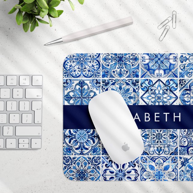 Mediterranean Tiles, Portugese, Azulejo, Your Name Mouse Pad (Creator Uploaded)