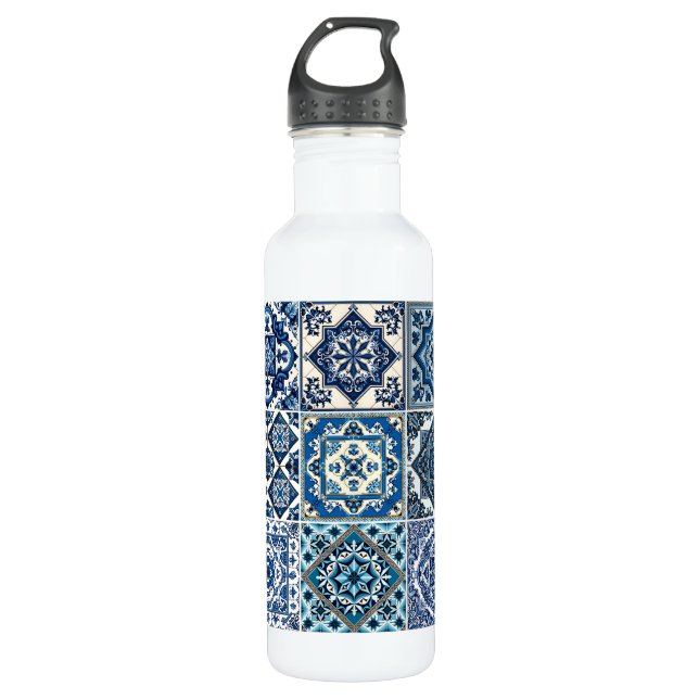 Mediterranean Tiles, Portuguese, Azulejo, Majolica 710 Ml Water Bottle (Front)