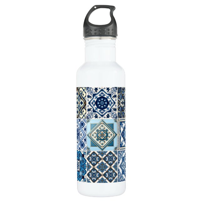 Mediterranean Tiles, Portuguese, Azulejo, Majolica 710 Ml Water Bottle (Front)