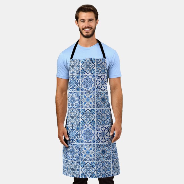 Mediterranean Tiles, Portuguese, Azulejo, Majolica Apron (Worn)
