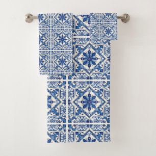 Mediterranean Tiles, Portuguese, Azulejo, Majolica Bath Towel Set