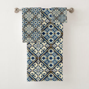 Mediterranean Tiles, Portuguese, Azulejo, Majolica Bath Towel Set