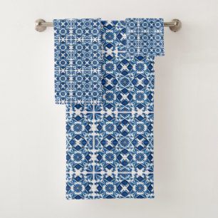 Mediterranean Tiles, Portuguese, Azulejo, Majolica Bath Towel Set