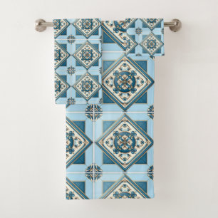 Mediterranean Tiles, Portuguese, Azulejo, Majolica Bath Towel Set