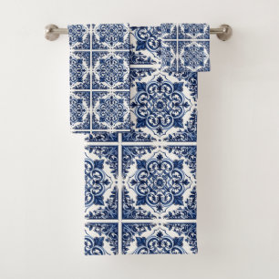 Mediterranean Tiles, Portuguese, Azulejo, Majolica Bath Towel Set