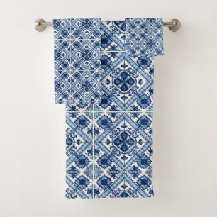 Mediterranean Tiles, Portuguese, Azulejo, Majolica Bath Towel Set