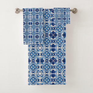 Mediterranean Tiles, Portuguese, Azulejo, Majolica Bath Towel Set