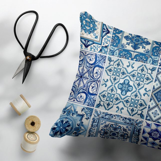 Mediterranean Tiles, Portuguese, Azulejo, Majolica Decorative Cushion (Creator Uploaded)