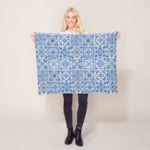 Mediterranean Tiles, Portuguese, Azulejo, Majolica Fleece Blanket
