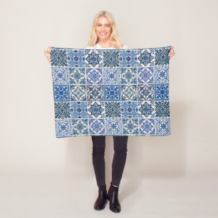 Mediterranean Tiles, Portuguese, Azulejo, Majolica Fleece Blanket