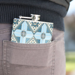 Mediterranean Tiles, Portuguese, Azulejo, Majolica Hip Flask