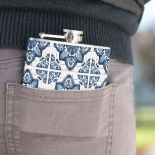 Mediterranean Tiles, Portuguese, Azulejo, Majolica Hip Flask