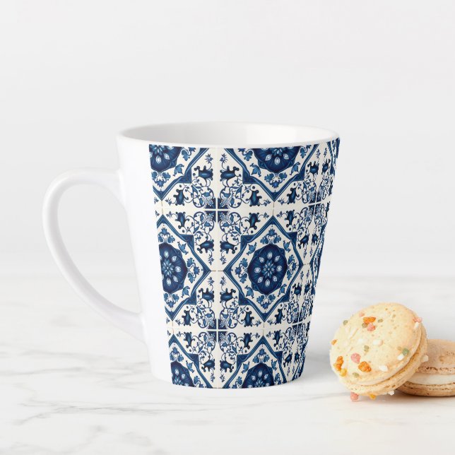 Mediterranean Tiles, Portuguese, Azulejo, Majolica Latte Mug (In Situ)