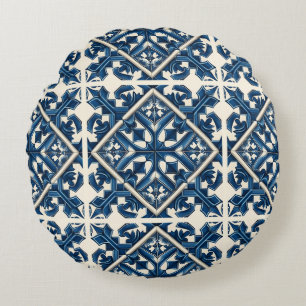 Mediterranean Tiles, Portuguese, Azulejo, Majolica Round Cushion