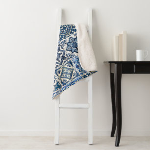 Mediterranean Tiles, Portuguese, Azulejo, Majolica Sherpa Blanket