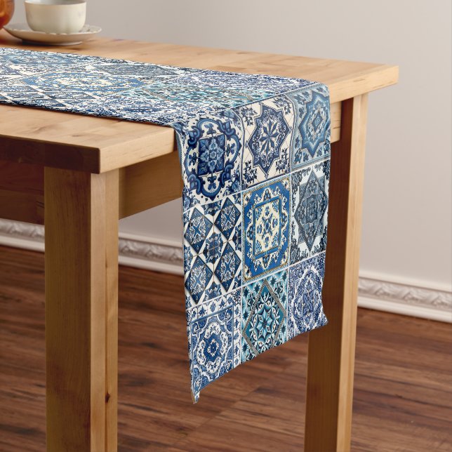 Mediterranean Tiles, Portuguese, Azulejo, Majolica Short Table Runner (In Situ)