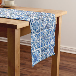 Mediterranean Tiles, Portuguese, Azulejo, Majolica Short Table Runner