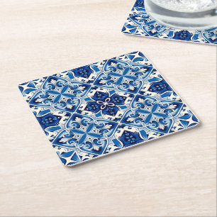 Mediterranean Tiles, Portuguese, Azulejo, Majolica Square Paper Coaster