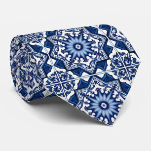 Mediterranean Tiles, Portuguese, Azulejo, Majolica Tie